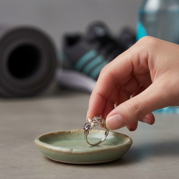 Ring placed in a tray before a gym session