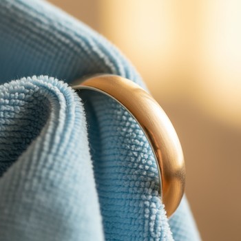 Microfiber cloth polishing a gold band