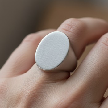 Brushed oval signet ring on cotton