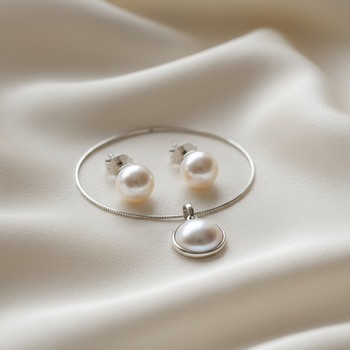 Pearl earrings and a matching pendant