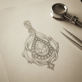 Concept sketch of ring drawn with pencil