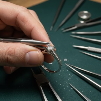 Artisan setting a gemstone into a prong