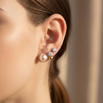 Trio of tiny studs arranged from lobe to helix