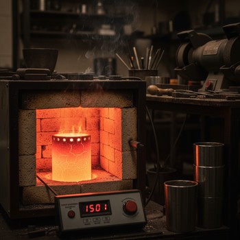 Burnout kiln glowing orange