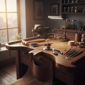 Goldsmith bench with tools in morning light