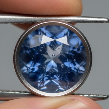 Sapphire under a loupe revealing inclusions