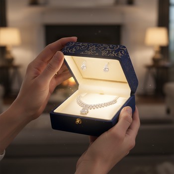 Gift unboxing with ribbon and a bright ring