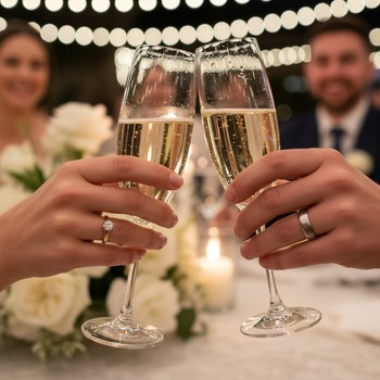 Wedding toast with fine bands catching light