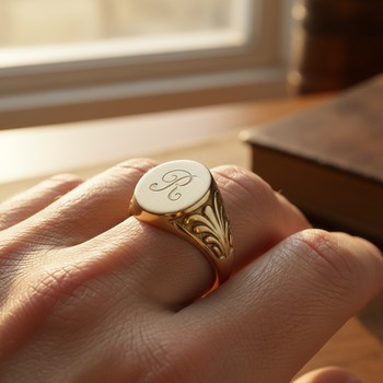 Oval signet ring with brushed top