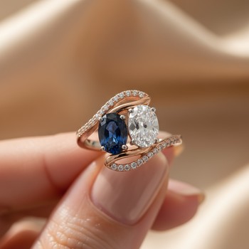 Toi et Moi ring with pear and oval stones