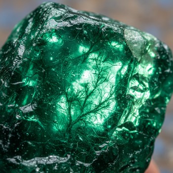 Emerald with jardin inclusions glowing green