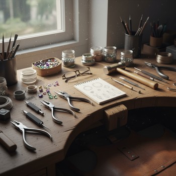 Bench tools and loupe on soft mat
